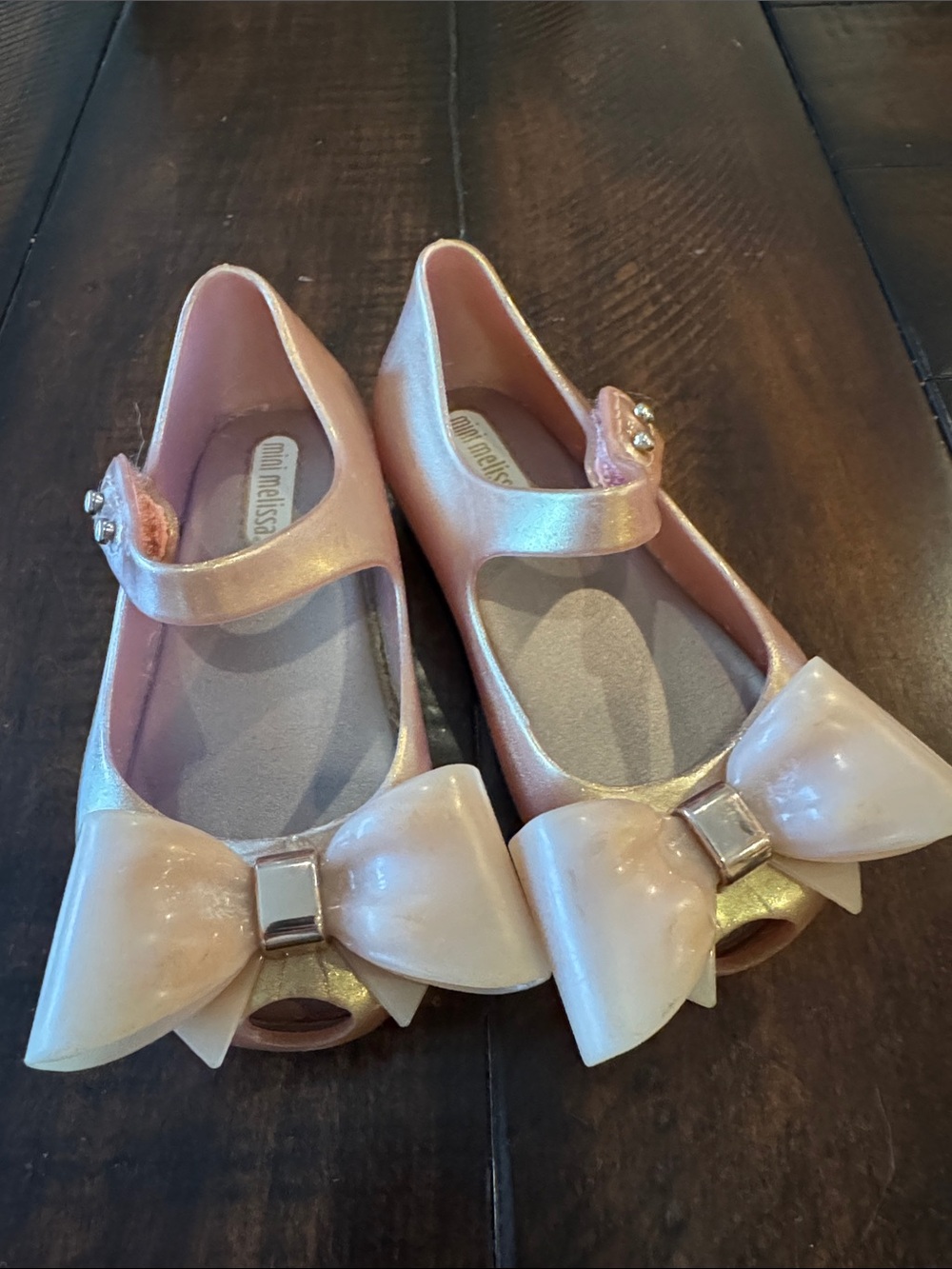 Mini Melissa Pearly Pink Sweet Love Mary Jane Bow Flats Size 7